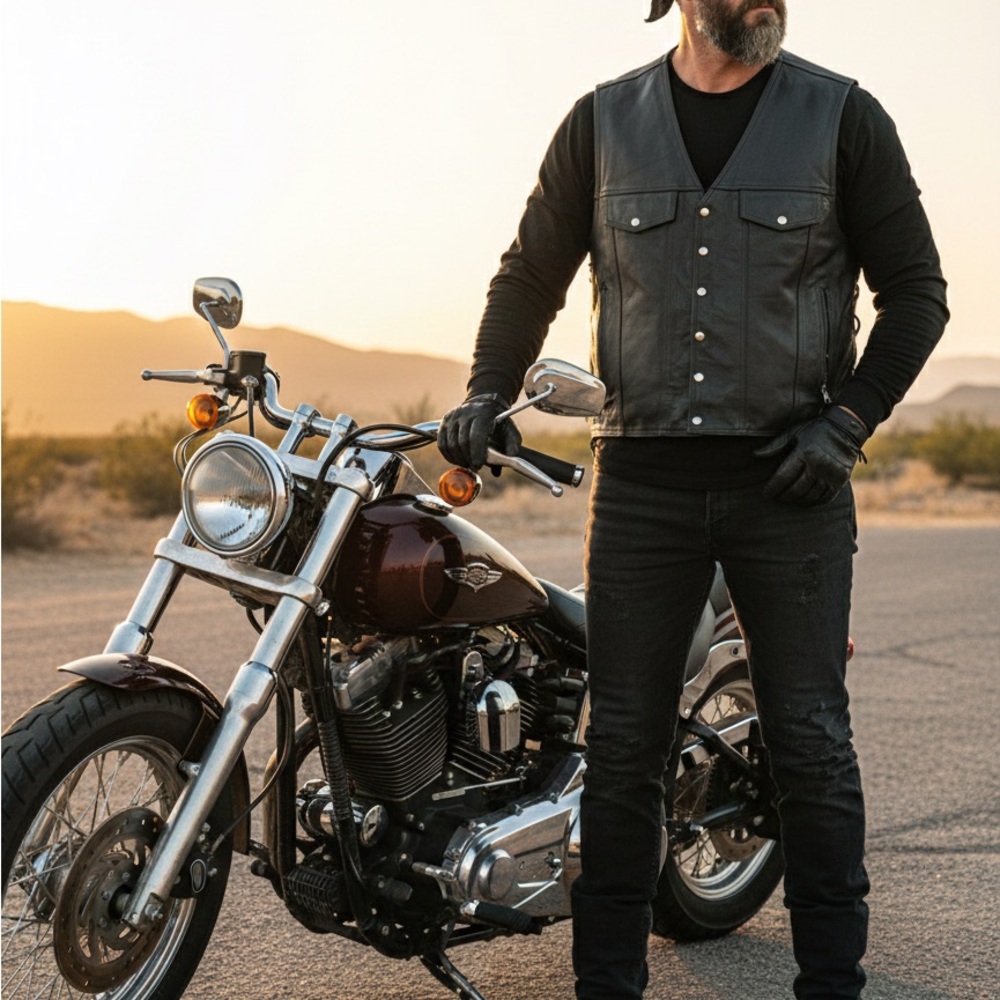 Men's Black Leather Vest